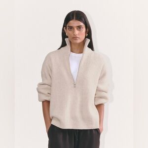 Everlane The Half-Zip Sweater in Luxe Merino Wool | Size XS Natural Oat